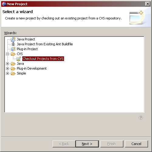 Next checkout a project from CVS.