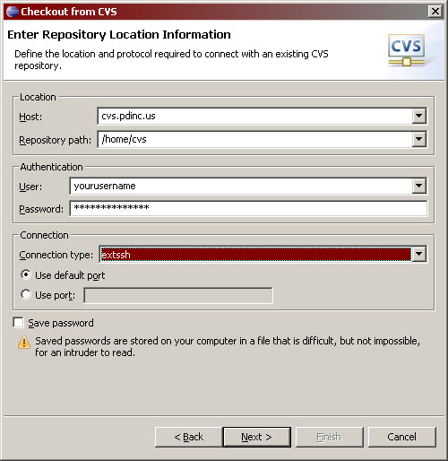 Setup your host, path, user, etc fields like so: cvs 
-d:extssh:User@Host:Repository Path