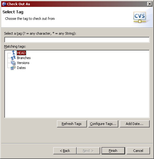 Select your tags and/or dates. HEAD is the most recent 
versions.